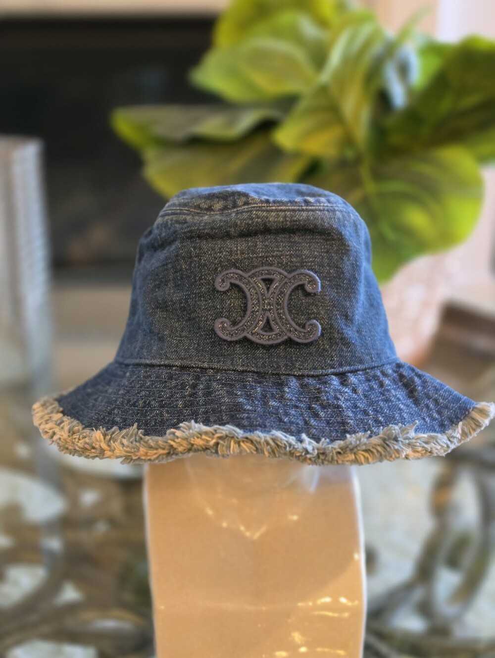 CELINE Paris Triomphe Denim Bucket Hat Frayed Brim Size M Made in France